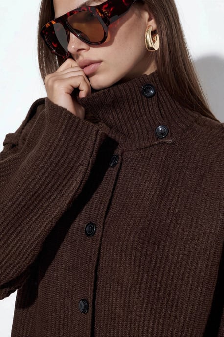 Geripptes Halbhochkragen-Button-Cardigan - Image 3