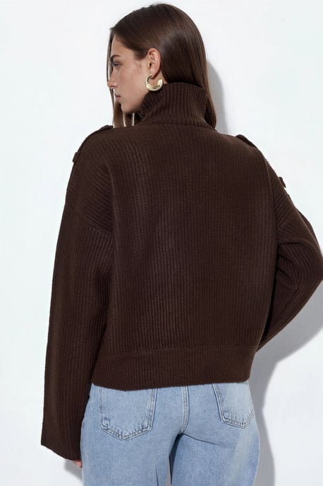 Geripptes Halbhochkragen-Button-Cardigan - Image 4