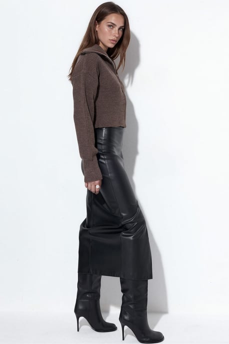 Damen Cropped Gerippter Reißverschluss Cardigan - Image 4