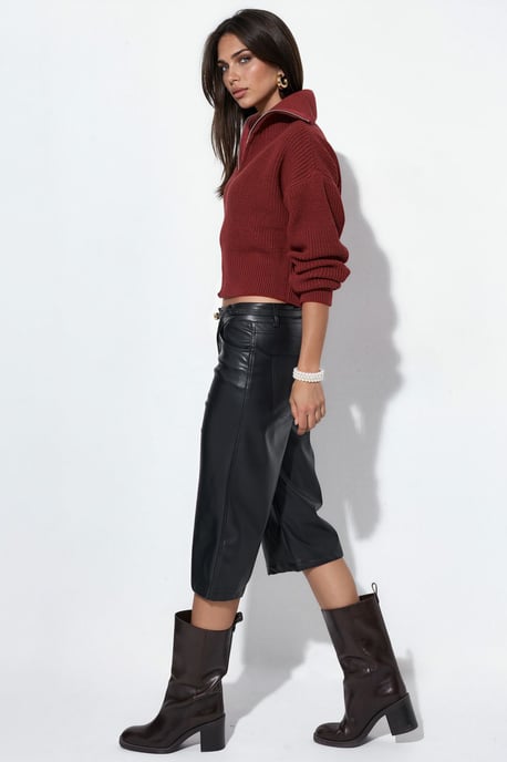 Damen Cropped Gerippter Reißverschluss Cardigan - Image 2