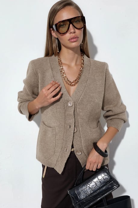 Damen Rippstrick V-Ausschnitt Knopfpullover - Image 1