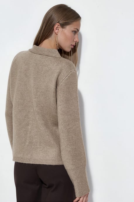 Damen Rippstrick V-Ausschnitt Knopfpullover - Image 2
