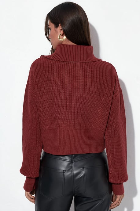 Damen Cropped Gerippter Reißverschluss Cardigan - Image 3