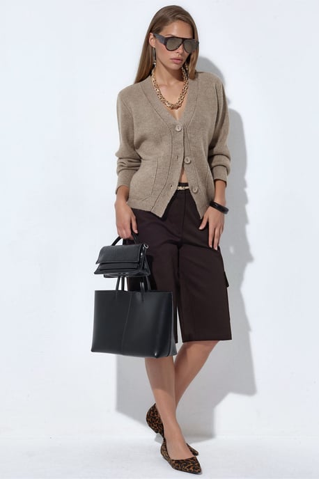 Damen Rippstrick V-Ausschnitt Knopfpullover - Image 3