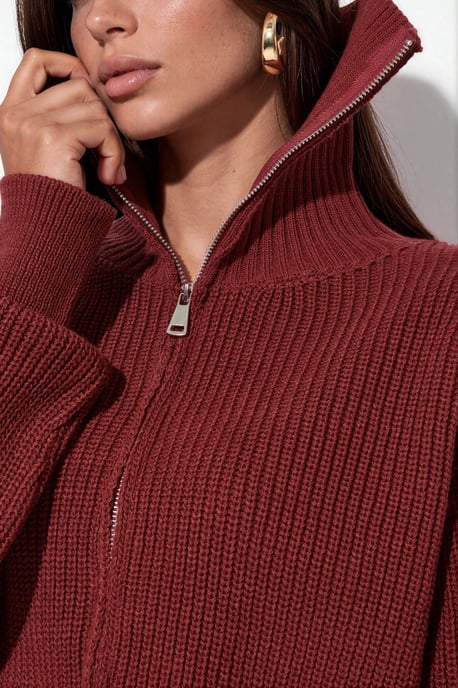Damen Cropped Gerippter Reißverschluss Cardigan - Image 4