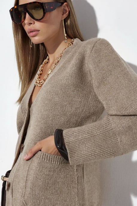 Damen Rippstrick V-Ausschnitt Knopfpullover - Image 4