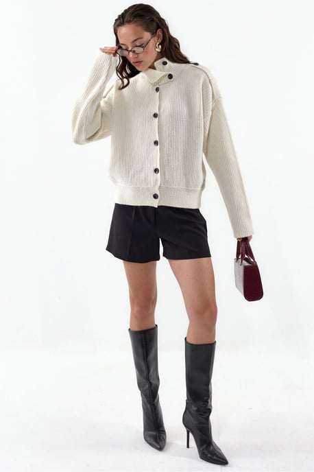 Geripptes Halbhochkragen-Button-Cardigan - Image 3