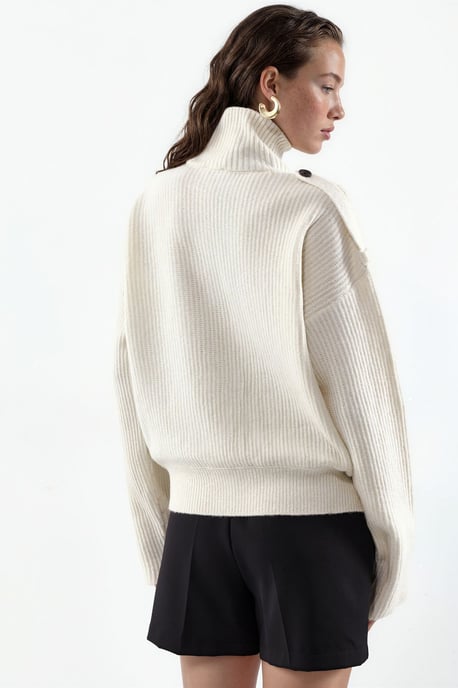 Geripptes Halbhochkragen-Button-Cardigan - Image 4