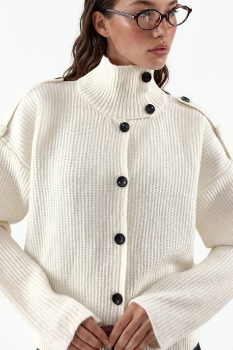 Geripptes Halbhochkragen-Button-Cardigan - Image 5