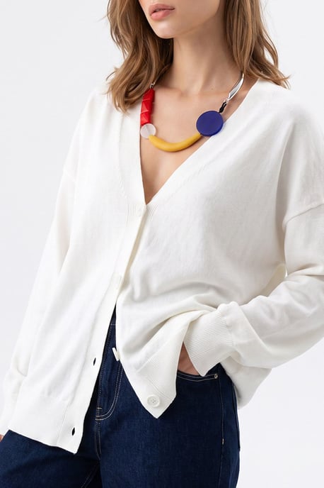 Langribbeliger Strickcardigan mit V-Ausschnitt und Knopfverschluss - Image 2