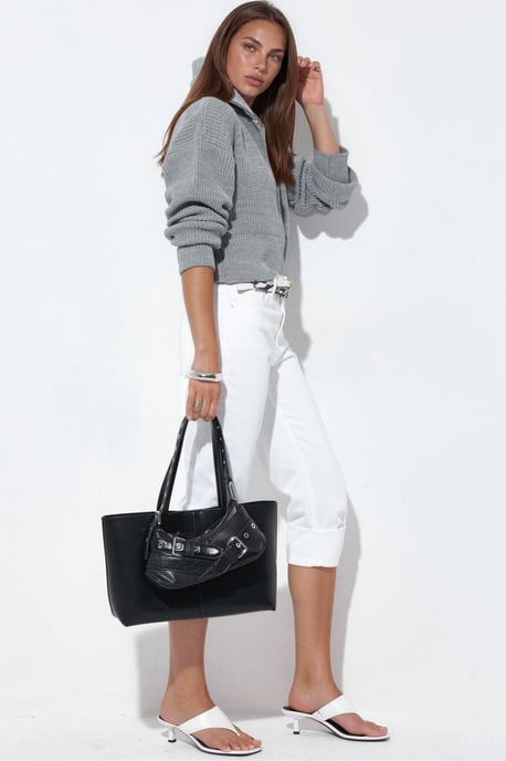 Damen Cropped Gerippter Reißverschluss Cardigan - Image 2
