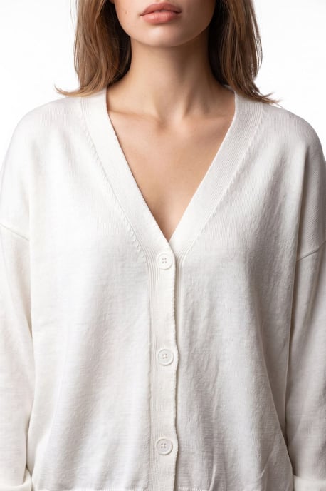 Langribbeliger Strickcardigan mit V-Ausschnitt und Knopfverschluss - Image 3