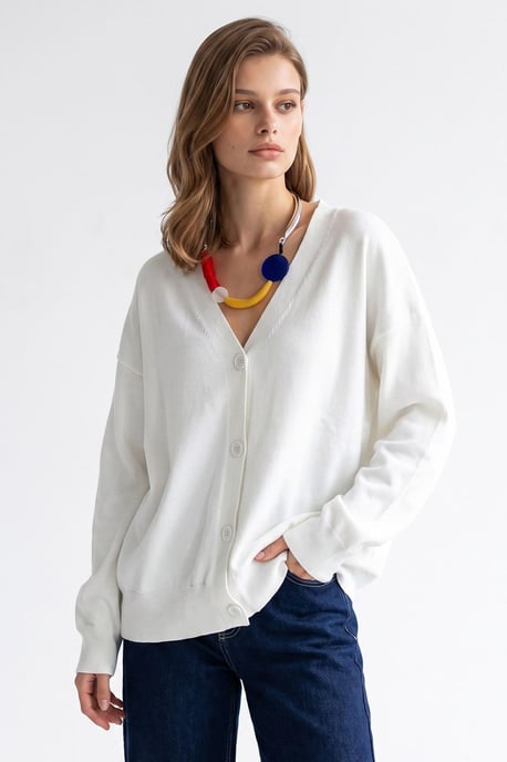 Langribbeliger Strickcardigan mit V-Ausschnitt und Knopfverschluss - Image 4