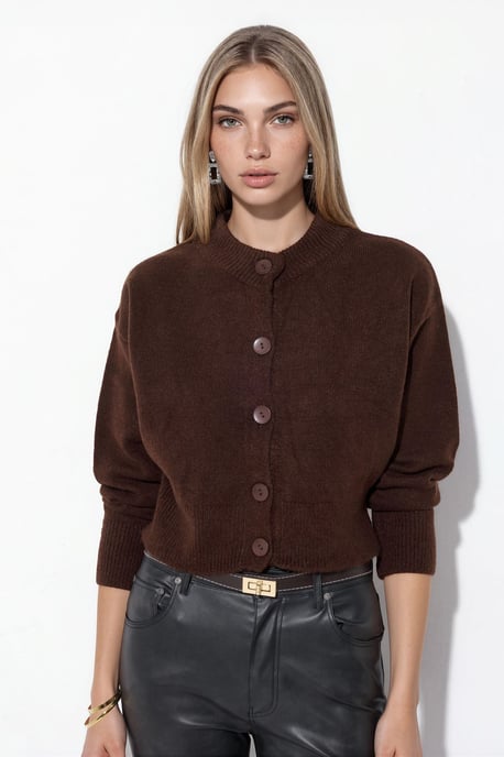 Geknöpfter, gerippter Crop-Cardigan - Image 1