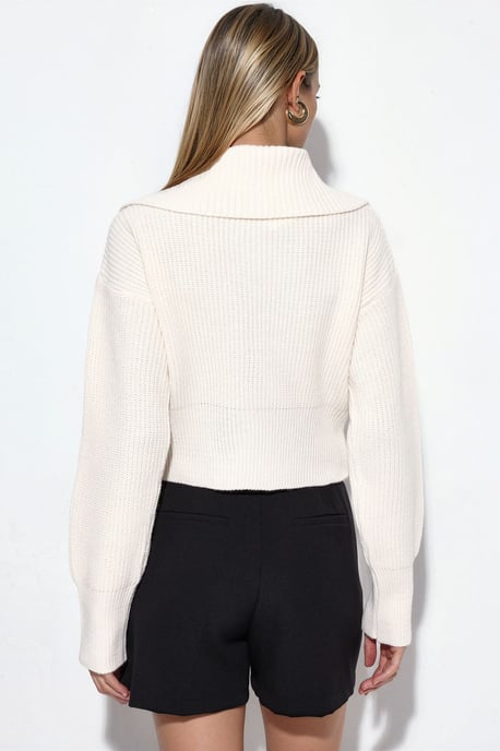 Damen Cropped Gerippter Reißverschluss Cardigan - Image 4