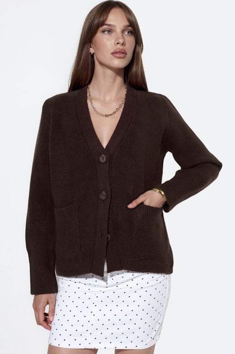 Damen Rippstrick V-Ausschnitt Knopfpullover - Image 1