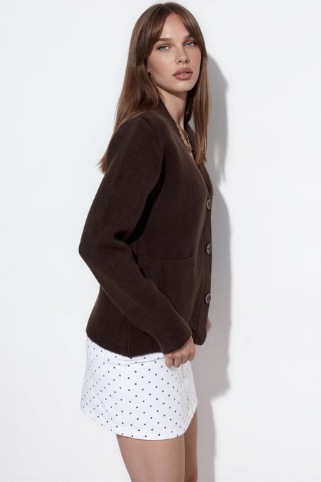 Damen Rippstrick V-Ausschnitt Knopfpullover - Image 2