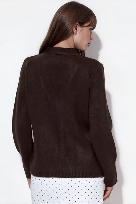 Damen Rippstrick V-Ausschnitt Knopfpullover - Image 3