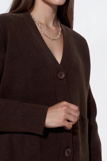 Damen Rippstrick V-Ausschnitt Knopfpullover - Image 4