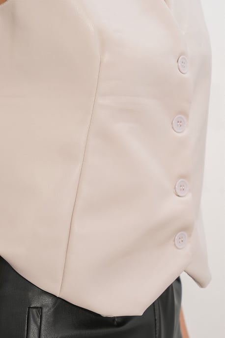 Kunstleder V-Ausschnitt Knopfbesteckter Crop-Top-Weste - Image 5