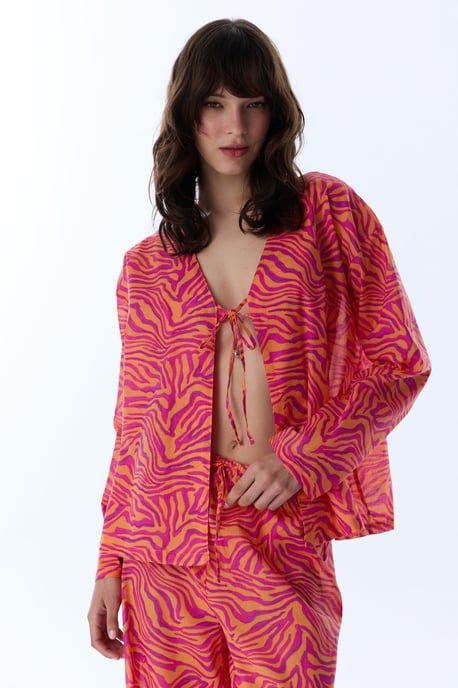 Übergroßer gestreifter Baumwoll-Strand-Kimono - Image 1