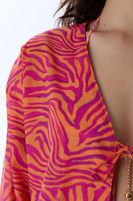 Übergroßer gestreifter Baumwoll-Strand-Kimono - Image 3