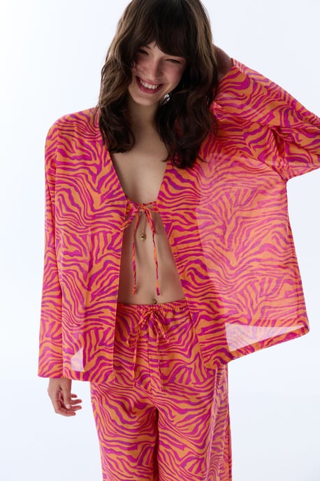 Übergroßer gestreifter Baumwoll-Strand-Kimono - Image 4
