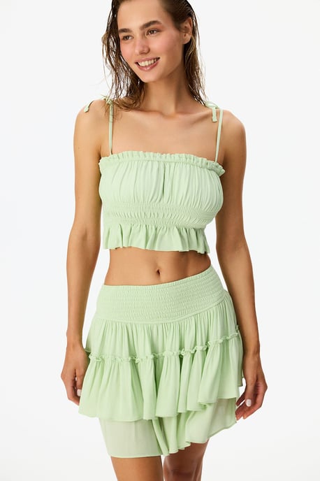 Rüschenträgerloses Viskose-Crop-Top - Image 1