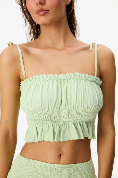 Rüschenträgerloses Viskose-Crop-Top - Image 3