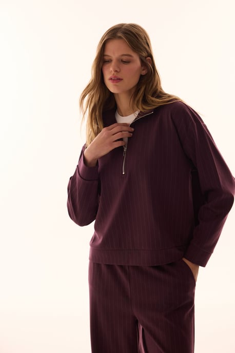Überdimensioniertes gestreiftes Half-Zip Sweatshirt - Image 2