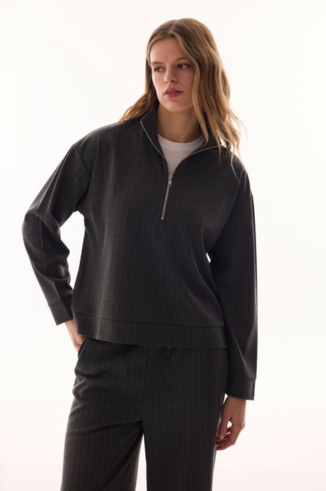 Übergroßer gestreifter Halb-Reißverschluss Sweatshirt - Image 2