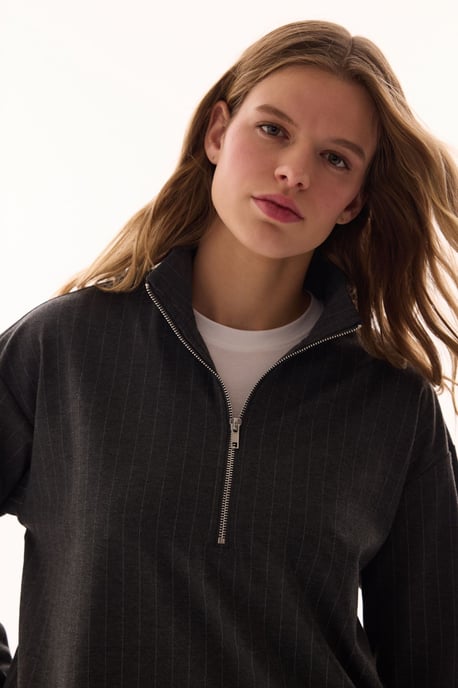 Übergroßer gestreifter Halb-Reißverschluss Sweatshirt - Image 3