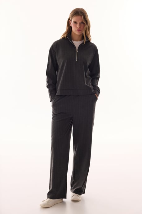 Übergroßer gestreifter Halb-Reißverschluss Sweatshirt - Image 4