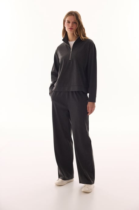 Übergroßer gestreifter Halb-Reißverschluss Sweatshirt - Image 5