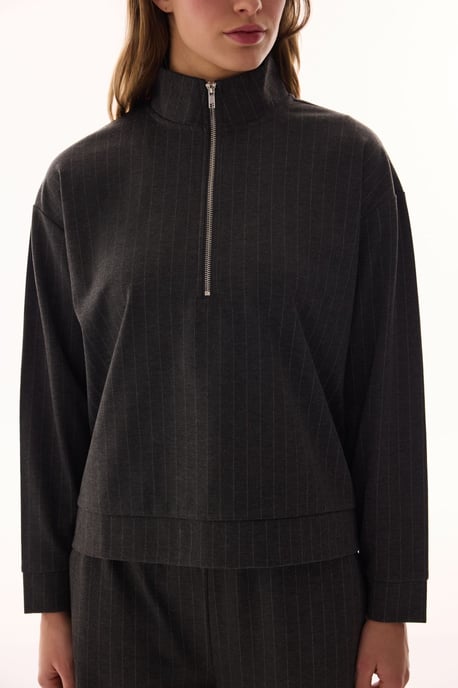 Übergroßer gestreifter Halb-Reißverschluss Sweatshirt - Image 6
