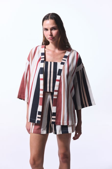 Übergrößen Baumwollstreifen Mini-Kimono - Image 2