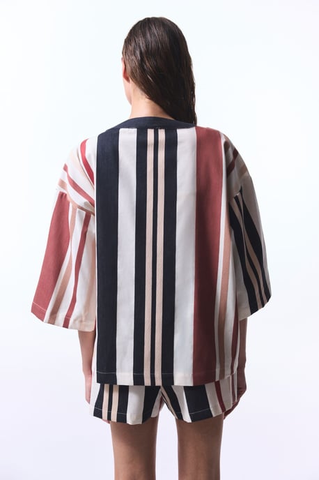 Übergrößen Baumwollstreifen Mini-Kimono - Image 3