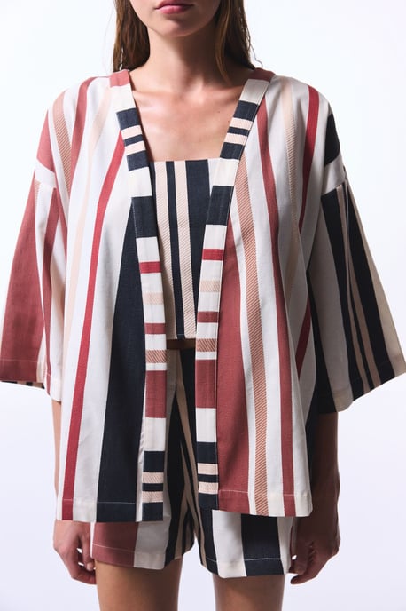 Übergrößen Baumwollstreifen Mini-Kimono - Image 4