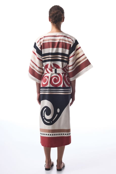 Baumwoll-Geometrischer Maxi-Kimono mit Gürtel - Image 2