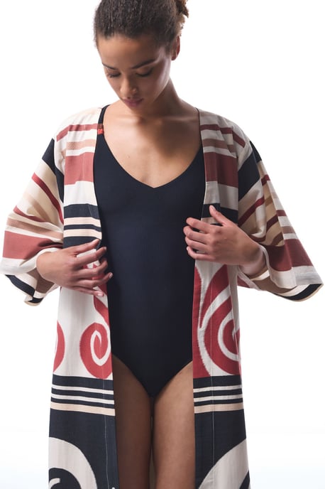 Baumwoll-Geometrischer Maxi-Kimono mit Gürtel - Image 4