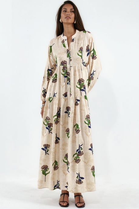 Gemustertes V-Ausschnitt Maxikleid - Image 1