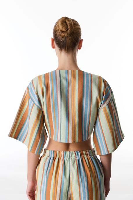 Gestreifte Leinen-Viskose Cropped Bluse - Image 2