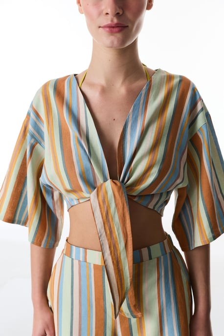 Gestreifte Leinen-Viskose Cropped Bluse - Image 4