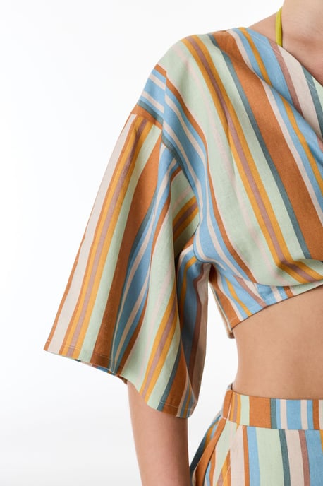 Gestreifte Leinen-Viskose Cropped Bluse - Image 5