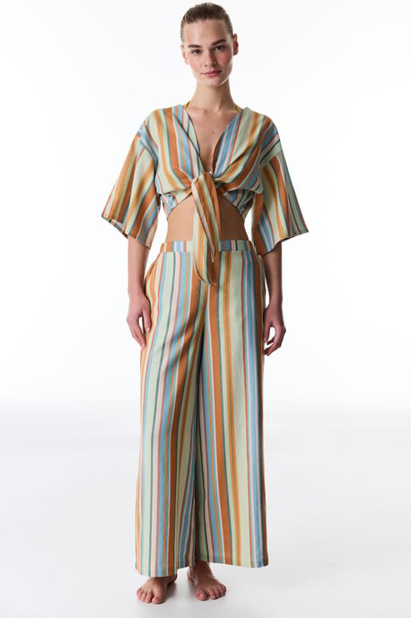 Gestreifte Leinen-Viskose Cropped Bluse - Image 6