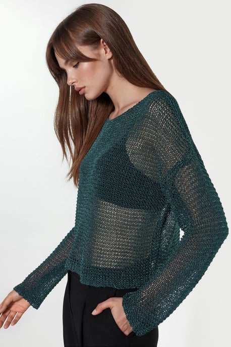 Halbtransparente Bootsausschnitt-Strickpullover - Image 2