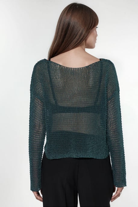 Halbtransparente Bootsausschnitt-Strickpullover - Image 3