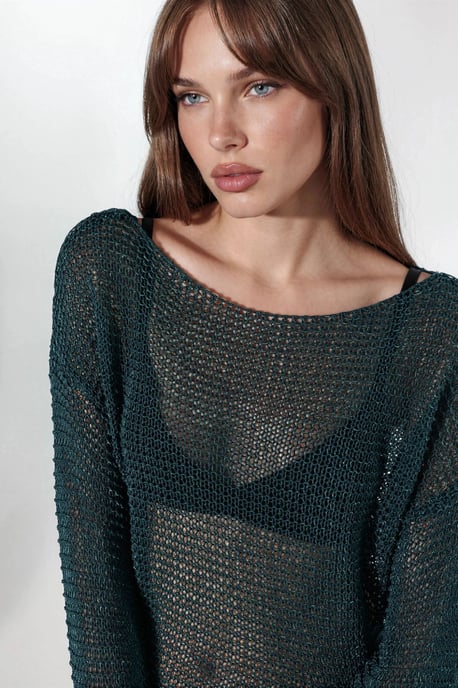 Halbtransparente Bootsausschnitt-Strickpullover - Image 5