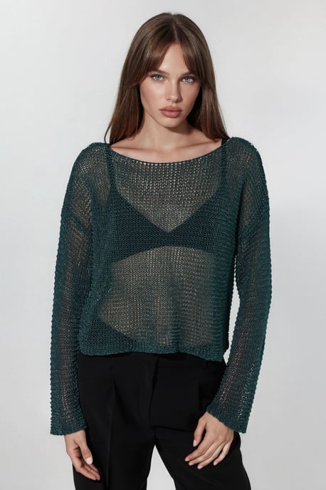 Halbtransparente Bootsausschnitt-Strickpullover - Image 6