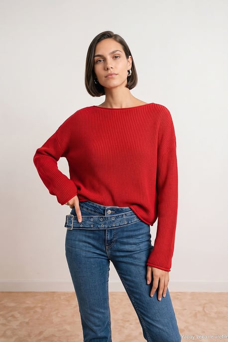 Damen Rippstrick Boot-Neck Pullover - Image 2